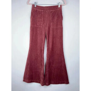 Daily Practice Anthropologie Corduroy Flare Pants Velour Burgundy Brown Size XS